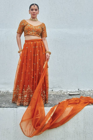 Gher Orange Organza Silk Dupatta