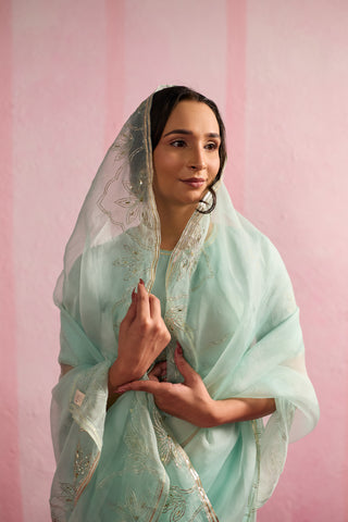 Jalpari Mint Organza Silk Duapatta