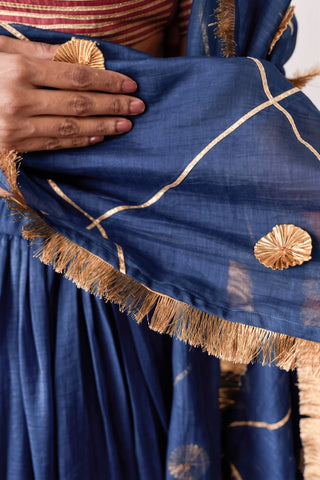 Meera Blue Mul Chanderi Dupatta