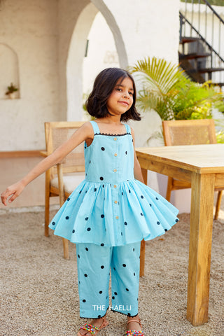 Polka Blue Kids Co-ord Set