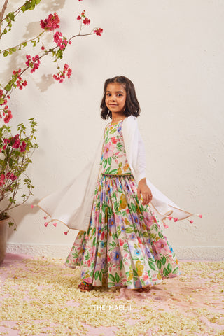 Naaz White Kids Cotton Lehenga Set