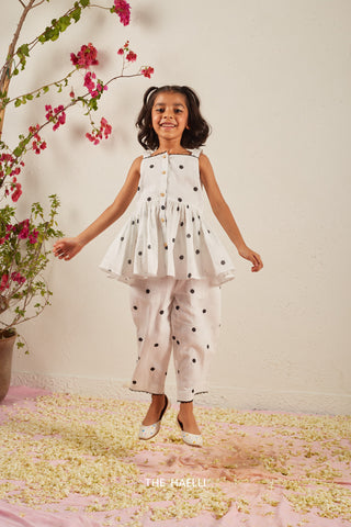 Polka White Kids Co-ord Set