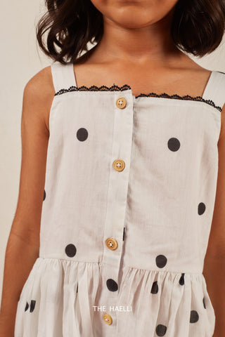 Polka White Kids Co-ord Set