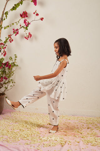 Polka White Kids Co-ord Set