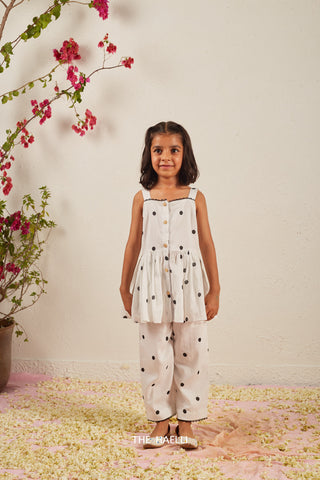 Polka White Kids Co-ord Set