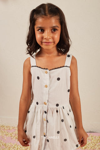 Polka White Kids Co-ord Set