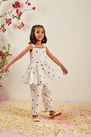 Polka White Kids Co-ord Set