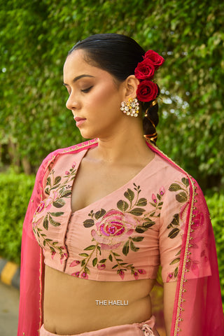 Gulaab Rose Organza Silk Lehenga