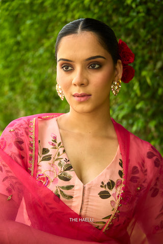 Gulaab Rose Organza Silk Lehenga