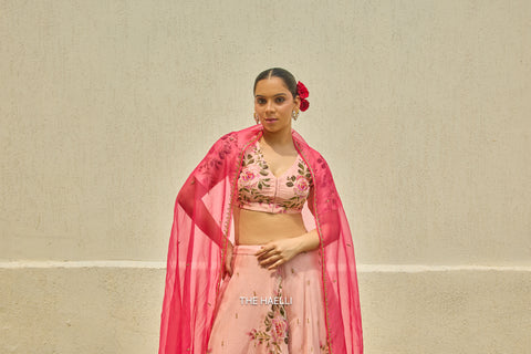 Gulaab Rose Organza Silk Lehenga