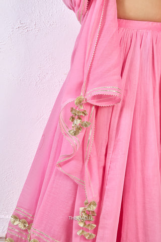 Meena Pink Mul Chanderi Lehenga