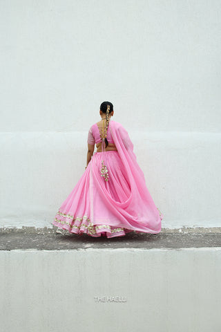 Meena Pink Mul Chanderi Lehenga