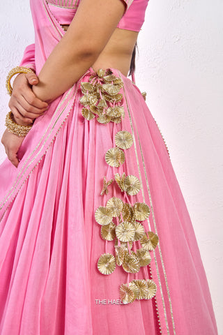 Meena Pink Mul Chanderi Lehenga