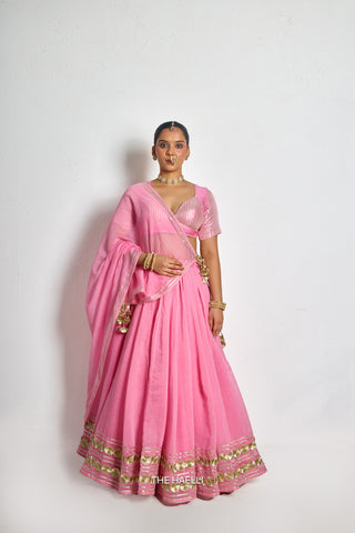Meena Pink Mul Chanderi Lehenga