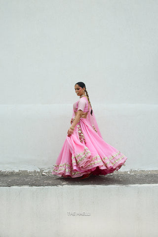 Meena Pink Mul Chanderi Lehenga