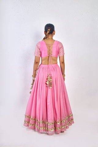 Meena Pink Mul Chanderi Lehenga