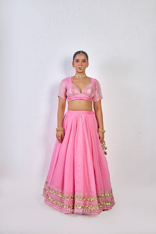 Meena Pink Mul Chanderi Lehenga