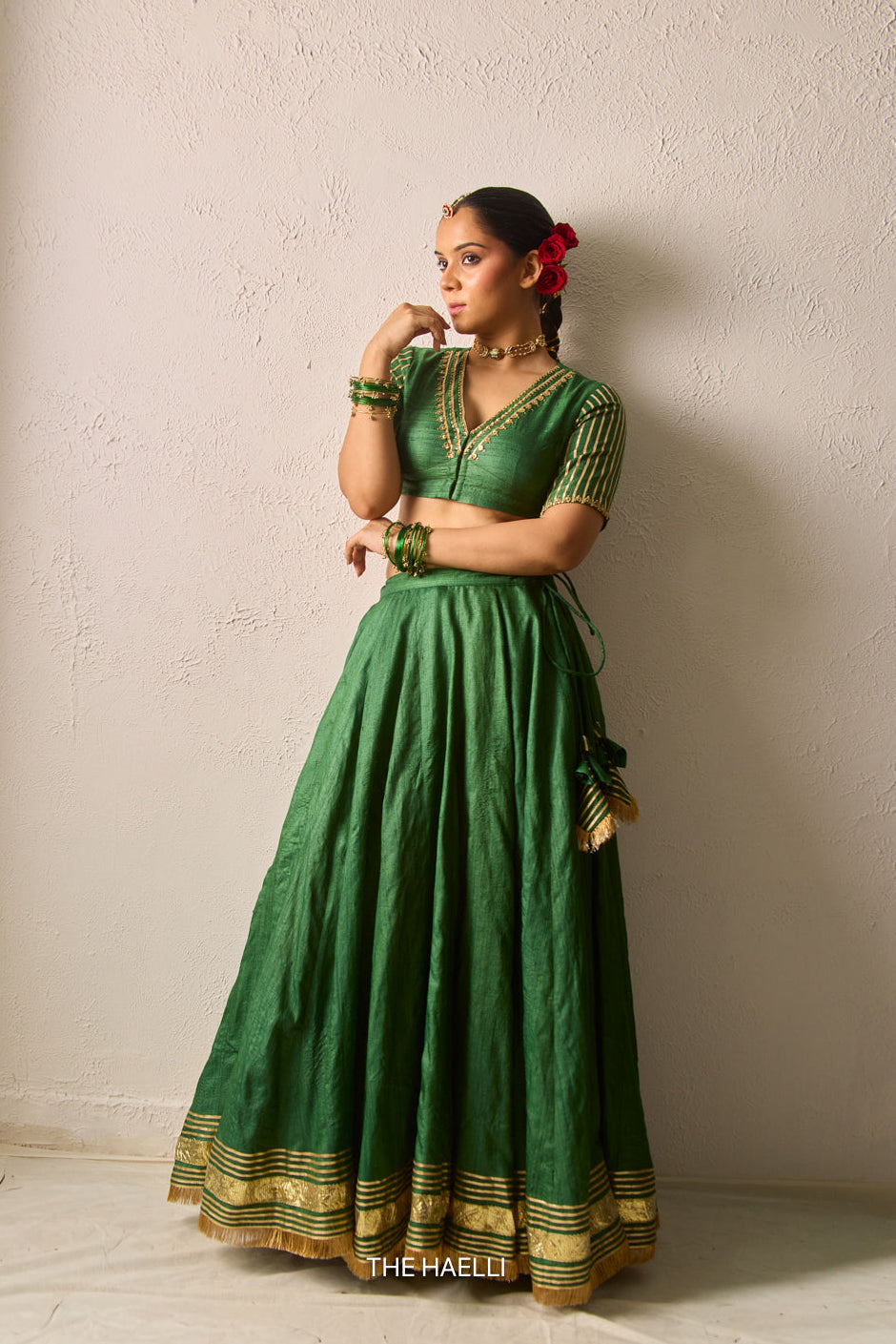 Padmini Green Tussar Silk Lehenga