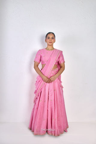 Kavi Pink Mul Chanderi Lehenga