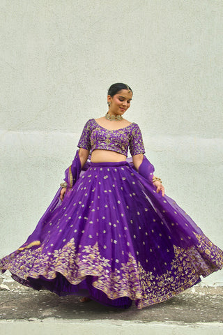 Lekha Purple Organza Silk Lehenga