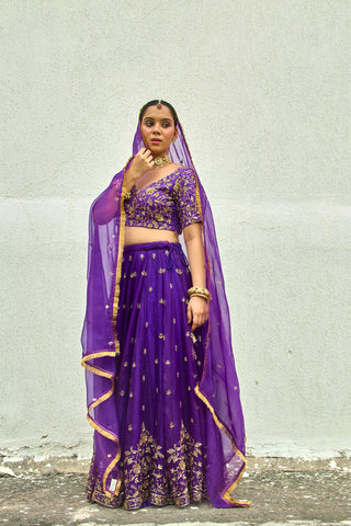 Lekha Purple Organza Silk Lehenga