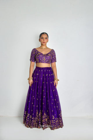 Lekha Purple Organza Silk Lehenga