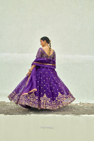 Lekha Purple Organza Silk Lehenga