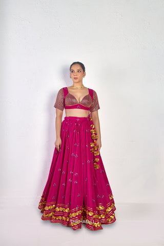 Neera Magenta Mul Chanderi Lehenga