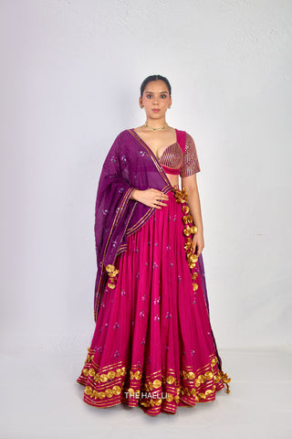 Neera Magenta Mul Chanderi Lehenga