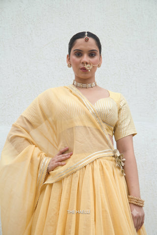 Meena Yellow Mul Chanderi Lehenga