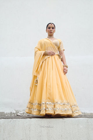 Meena Yellow Mul Chanderi Lehenga
