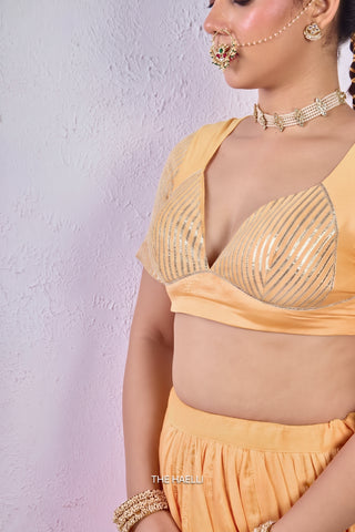 Meena Yellow Mul Chanderi Lehenga