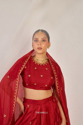 Kavi Red Mul Chanderi Lehenga
