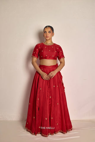 Kavi Red Mul Chanderi Lehenga