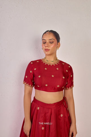Kavi Red Mul Chanderi Lehenga
