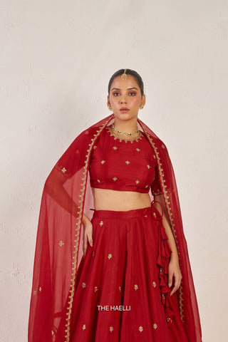 Kavi Red Mul Chanderi Lehenga