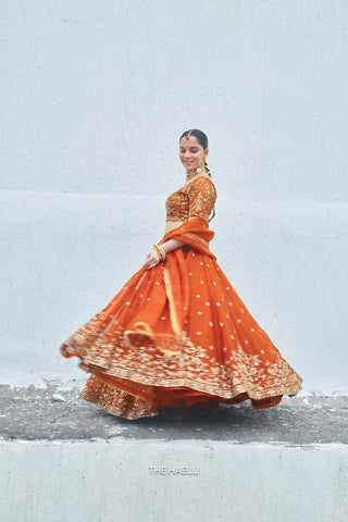 Lekha Orange Organza Silk Lehenga