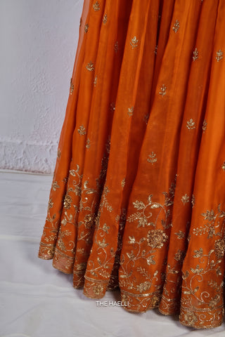 Lekha Orange Organza Silk Lehenga