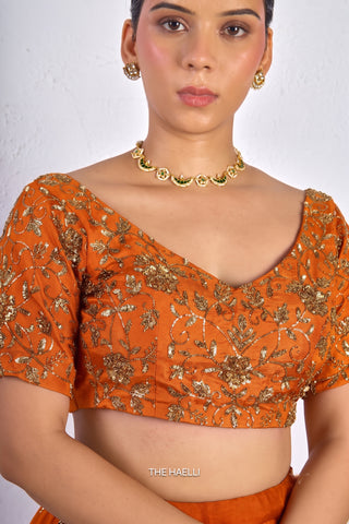Lekha Orange Organza Silk Lehenga