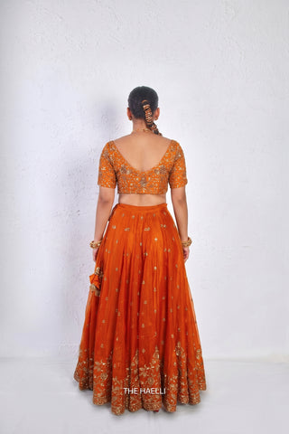 Lekha Orange Organza Silk Lehenga