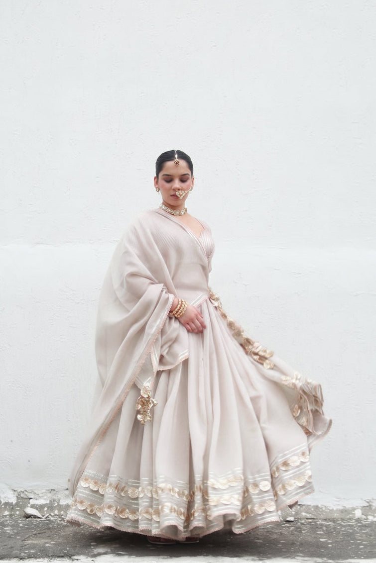 Meena Grey Mul Chanderi Lehenga