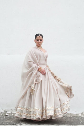 Meena Grey Mul Chanderi Lehenga
