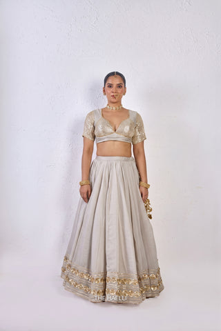 Meena Grey Mul Chanderi Lehenga