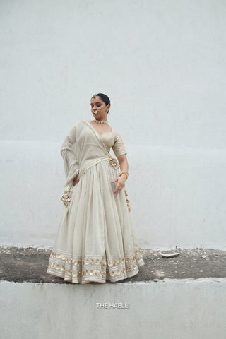 Meena Grey Mul Chanderi Lehenga