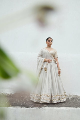 Meena Grey Mul Chanderi Lehenga