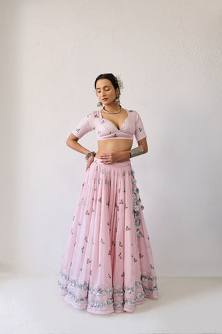 Neera Pink Mul Chanderi Lehenga