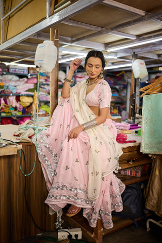 Neera Pink Mul Chanderi Lehenga