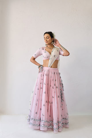 Neera Pink Mul Chanderi Lehenga