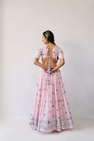 Neera Pink Mul Chanderi Lehenga