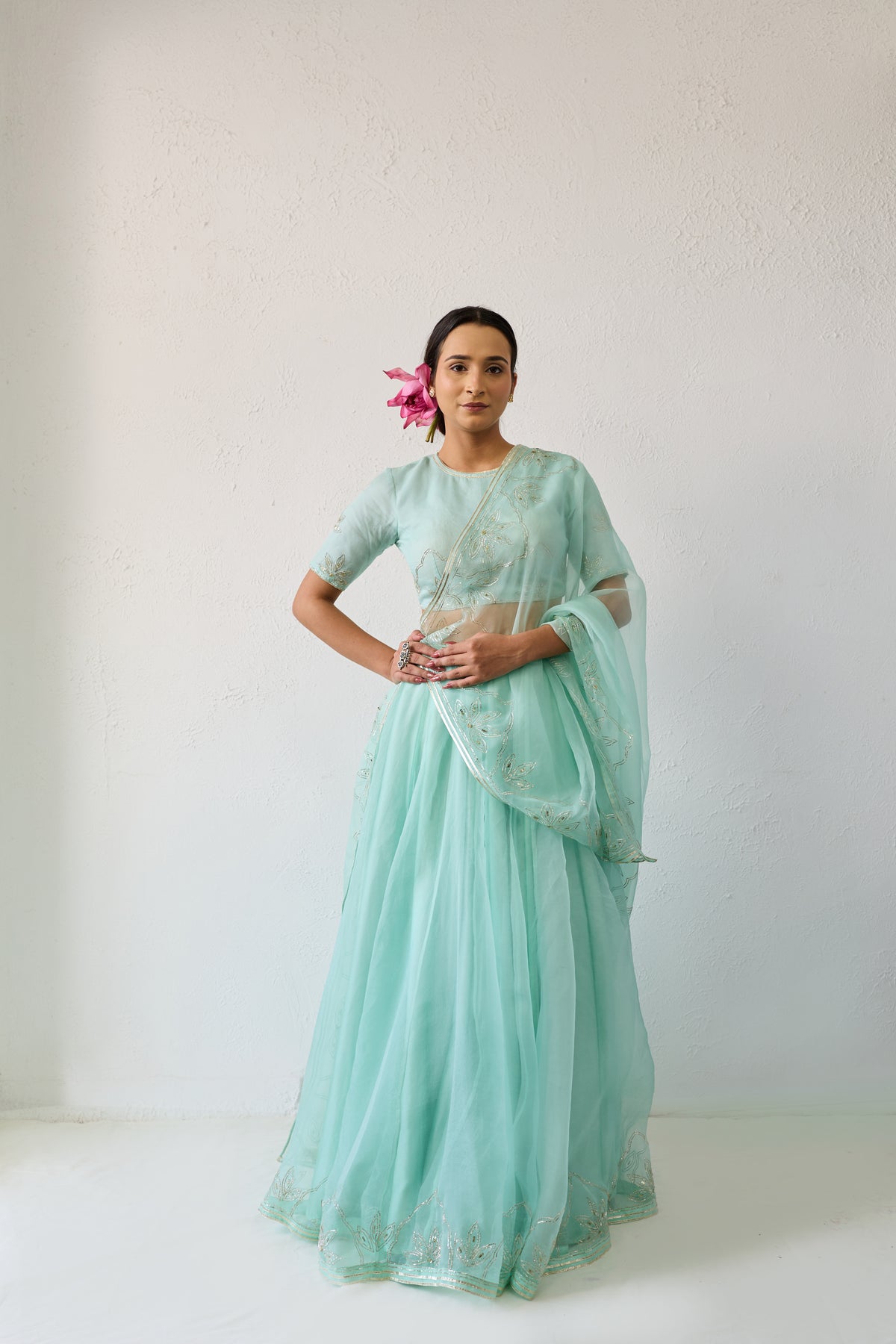 Jalpari Mint Organza Silk Lehenga